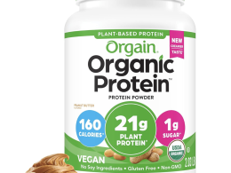 Orgain Organic Vegan Protein Powder, Peanut Butter - 21g Plant Protein, 7g Prebiotic Fiber, Low Net Carb, No Dairy Ingredients, No Added Sugar, For Shakes & Smoothies, 2.03 lb (Packaging May Vary)